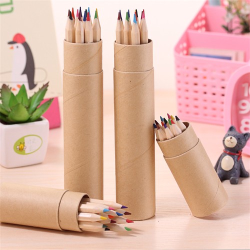 Promotional Wooden Pencils Set Color Pencils Set in Kraft Paper Box Customized logo for Gifts