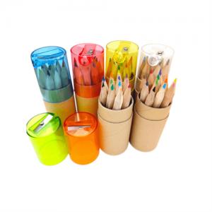 Custom Wooden Pencils Set Long or Short Color Pencils Set 6pcs or 12pcs Kraft Paper Tube with Sharpener for Promotional Gifts 