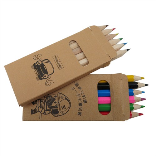 Popular 6pcs Wooden Pencils Set 12pcs Color Pencils Set  Customized Kraft Paper Box with Logo for Promotion