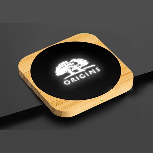 New Lighting Wireless Charger LED Wireless Charging Station Round or Square Model in Bamboo or Wooden Custom logo for Gifts