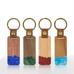 Eco-Friendly Wooden Key Chain Bamboo Keyrings Wood Keychains Resin Bottom effect with logo for Promotion