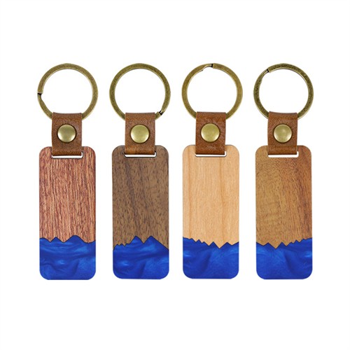 Eco-Friendly Wooden Key Chain Bamboo Keyrings Wood Keychains Resin Bottom effect with logo for Promotion