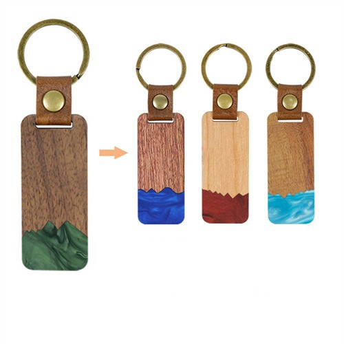 Eco-Friendly Wooden Key Chain Bamboo Keyrings Wood Keychains Resin Bottom effect with logo for Promotion