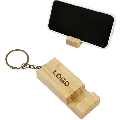 Wood Key Chain Wooden Phone Holder Wooden Keychains  Bamboo Keyrings Customized logo for Gifts