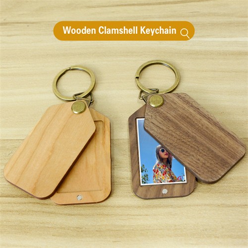 Multifunctional Wooden Key Chain Wooden Photo Frame Bamboo Keychains Wood Keyrings Customized logo for Gifts