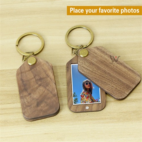 Multifunctional Wooden Key Chain Wooden Photo Frame Bamboo Keychains Wood Keyrings Customized logo for Gifts