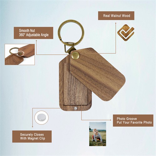 Multifunctional Wooden Key Chain Wooden Photo Frame Bamboo Keychains Wood Keyrings Customized logo for Gifts