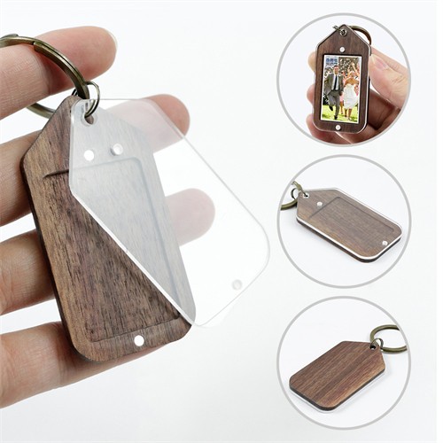 Hot Sale Wooden Photo Chain Wooden Keychains Bamboo Keyrings Acrylic Photo Chain Customized logo for Promotion