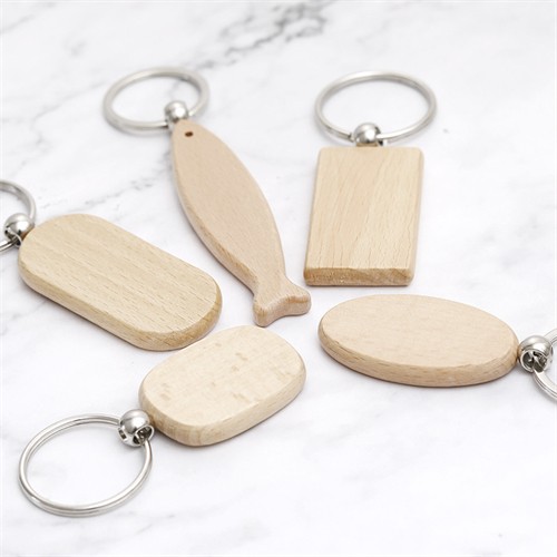 Various Shape Wooden Key Chain Simple Wood Keyrings Bamboo Models Customized logo for Promotion Gifts