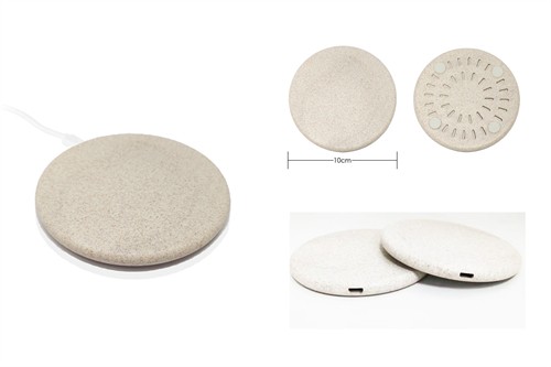 Round Wireless Charger Sustainable Wireless Phone Charger Wheat Straw Model Customized logo for Promotion