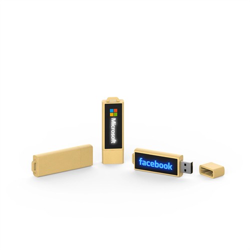 Sustainable USB Flash Drives LED USB Stick Custom Lighting USB Recyclable Material with Logo for Promotion