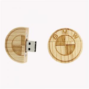 Round USB Memory Disk Bamboo USB Stick or Wooden USB Flash Drive Customized logo for Promotion
