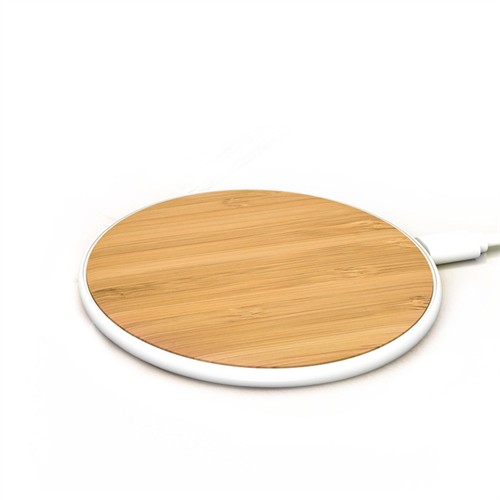 Round Wireless Charger Bamboo Model Wood Charging Case Plastic Base Customized logo for Promotion