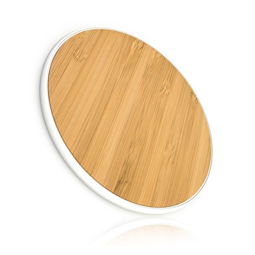 Round Wireless Charger Bamboo Model Wood Charging Case Plastic Base Customized logo for Promotion