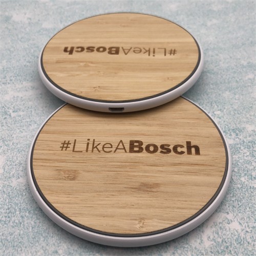 Round Wireless Charger Bamboo Model Wood Charging Case Plastic Base Customized logo for Promotion