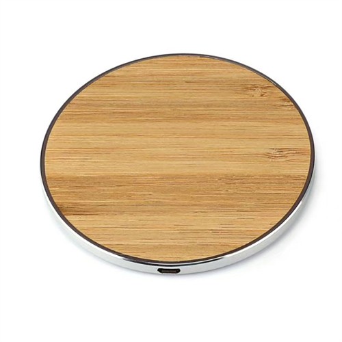 Round Wireless Charger Bamboo Model Wood Charging Case Metallic Colorful Base Customized logo for Promotional Gifts