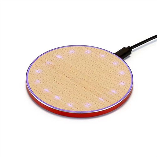 Round Wireless Charger Bamboo Model Wood Charging Case Metallic Colorful Base Customized logo for Promotional Gifts