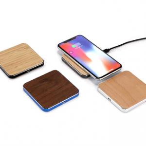 Square Wireless Charger Bamboo Model  Wireless Charging Wooden Case Metallic Colorful Base Customized logo for Promotion