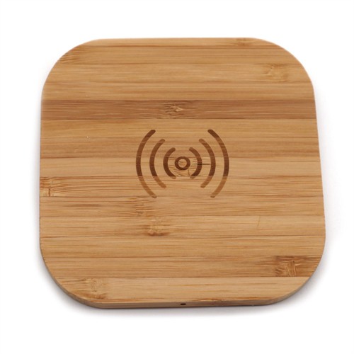 Square Wireless Charger Bamboo Model Wooden Wireless Charging Case Customized logo for Promotional Gifts