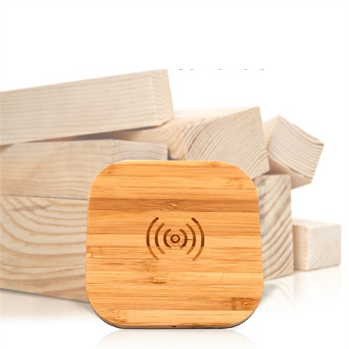 Square Wireless Charger Bamboo Model Wooden Wireless Charging Case Customized logo for Promotional Gifts