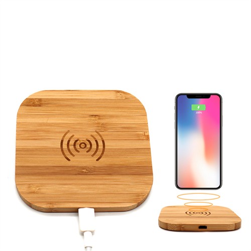 Square Wireless Charger Bamboo Model Wooden Wireless Charging Case Customized logo for Promotional Gifts