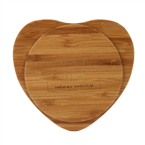 Ecofriendly Wireless Charger Wooden Heart Model Bamboo Wireless Charger Customized Logo Printed or Engraved for Promotion