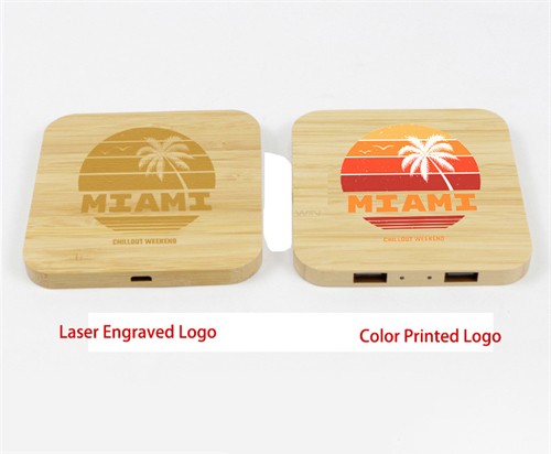 Square Wireless Charger Bamboo Model Dual Output Wooden Wireless Charging Case Customized logo for Promotional Gifts