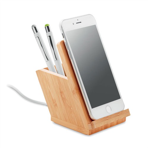 Wooden Wireless Charger Phone Holder Bamboo Wireless Charging Pen Holder Model Customized Logo for Gifts