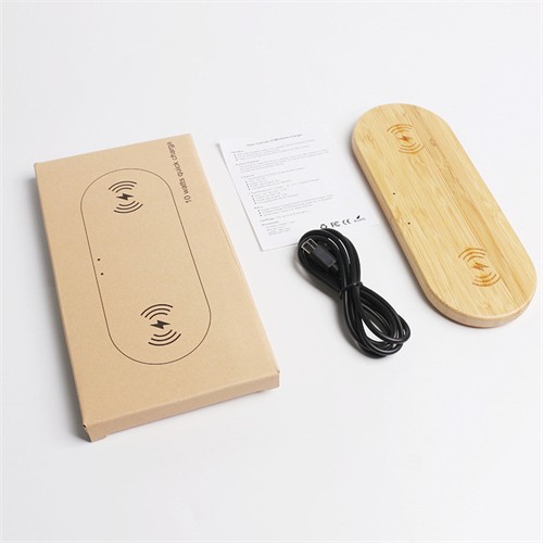 Dual Wireless Charger Wood Charging Pad Bamboo Phone Charger Customized Logo for Promotional Gifts