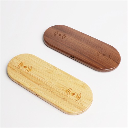 Dual Wireless Charger Wood Charging Pad Bamboo Phone Charger Customized Logo for Promotional Gifts