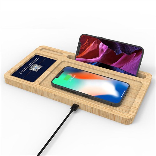 Multifunctional Wireless Charging Set Wooden Wireless Charger Bamboo Phone Holder Charging Pad Customized Logo for Promotion