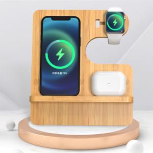Multifunctional Wireless Charging Set Wooden Wireless Charger iPhone iWatch Bamboo Charging Pad Customized Logo for Promotion