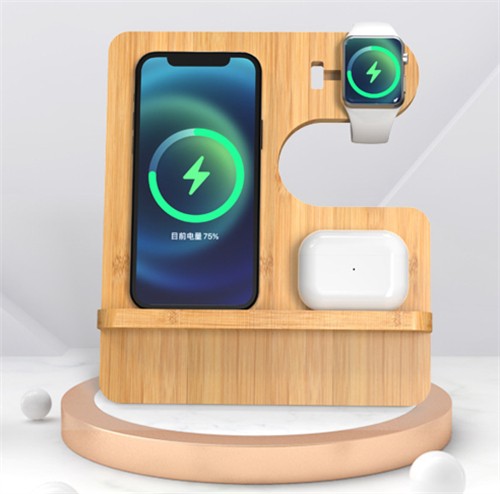 Multifunctional Wireless Charging Set Wooden Wireless Charger iPhone iWatch Bamboo Charging Pad Customized Logo for Promotion