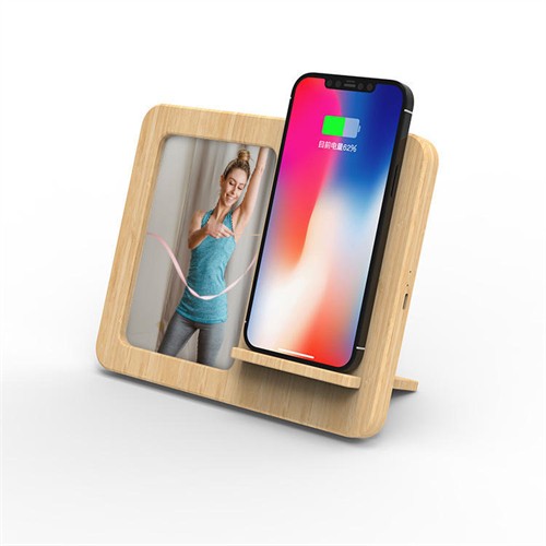 Bamboo Wireless Charger Wooden Phone Charging Pad Wood Photo Frame Customized Logo for Gifts