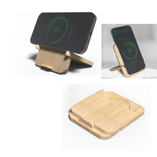 Foldable Wireless Charger Wooden Charging Holder Bamboo Phone Charger OEM Logo for Gifts