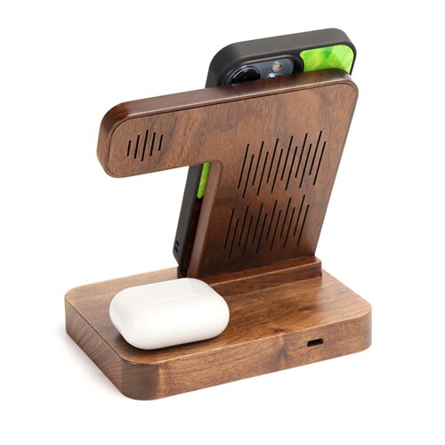 Multifunctional Wireless Charging Station Wooden Wireless Charger iPhone iWatch Power Charger Bamboo Charging Set Customized Logo for Promotion