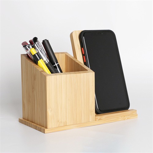 Multifunctional Wireless Charger Pen Holder Wood Charging Station Bamboo Charging Holder Customized Logo for Gifts