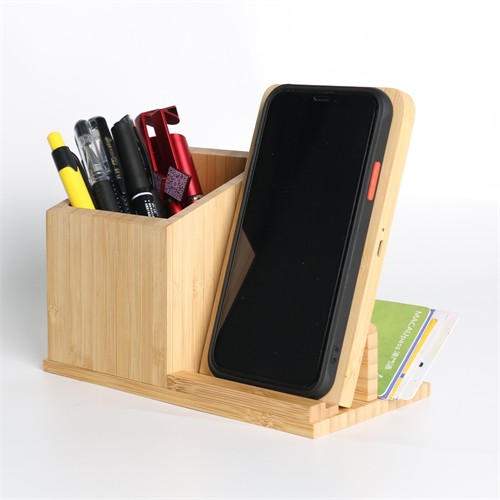 Multifunctional Wireless Charger Pen Holder Wood Charging Station Bamboo Charging Holder Customized Logo for Gifts