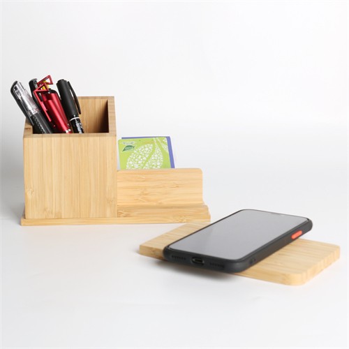 Multifunctional Wireless Charger Pen Holder Wood Charging Station Bamboo Charging Holder Customized Logo for Gifts