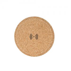 Ecofriendly Cork Wireless Charger Slim Round Wireless Charging Station Soft Wood Phone Charger Customized logo for Promotion