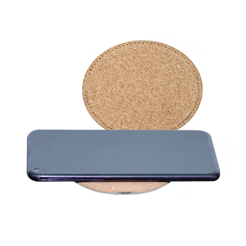 Ecofriendly Cork Wireless Charger Slim Round Wireless Charging Station Soft Wood Phone Charger Customized logo for Promotion