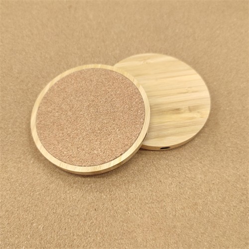 Ecofriendly Cork Wireless Charger Soft Wood Wireless Charging Station Round Model Bamboo or Wooden Base Customized logo for Promotion