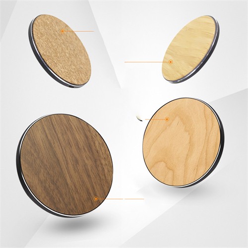 Soft Wood Wireless Charger Cork Wireless Charging Station Round Model Metallic Base Customized logo for Gifts