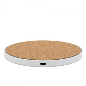 Soft Wood Wireless Charger Cork Wireless Phone Charger Round Model Plastic Base Customized logo for Gifts