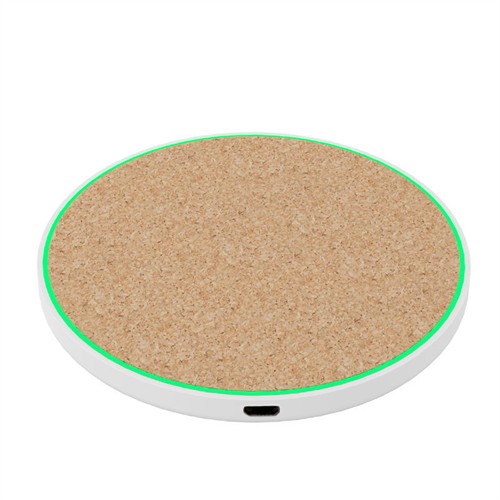 Soft Wood Wireless Charger Cork Wireless Phone Charger Round Model Plastic Base Customized logo for Gifts