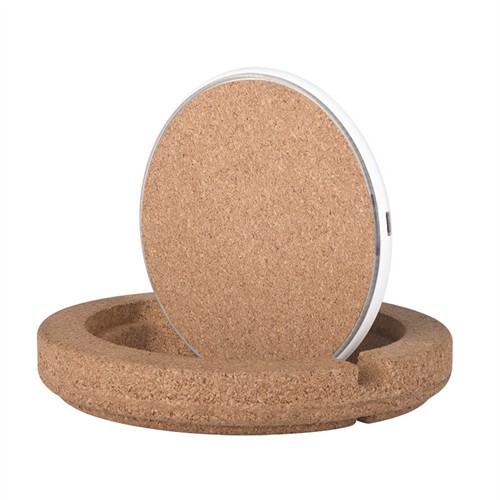 Soft Wood Wireless Charger Cork Wireless Phone Charging Set Round Inserted Model Customized logo for Gifts