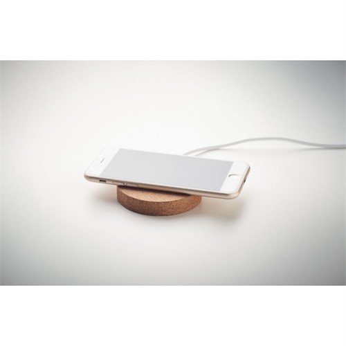 Round Wireless Charger Cork Wireless Phone Charger Soft Wood Model Customized logo for Promotion