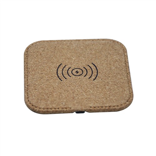 Sustainable Soft Wood Wireless Charger Slim Square Wireless Charging Station Cork Phone Charger Customized logo for Promotion