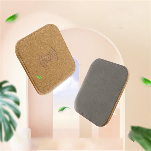 Sustainable Soft Wood Wireless Charger Slim Square Wireless Charging Station Cork Phone Charger Customized logo for Promotion