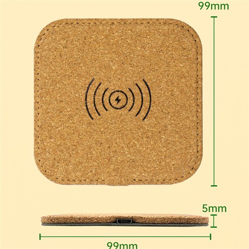 Sustainable Soft Wood Wireless Charger Slim Square Wireless Charging Station Cork Phone Charger Customized logo for Promotion